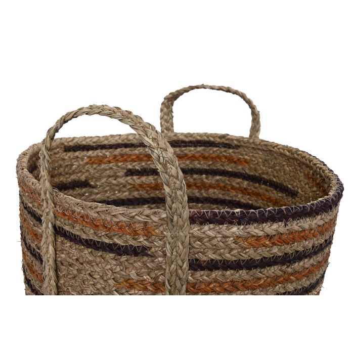 DKD Home Decor Cesta Boho Natural Marron Seagrass 38 x 41 x 38 cm Set de 3 2