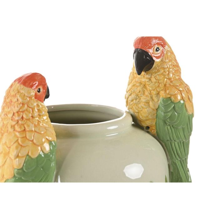 DKD Home Decor Jarrón Tropical Verde Amarillo Cerámica Loros 21 x 24 x 21 cm 3