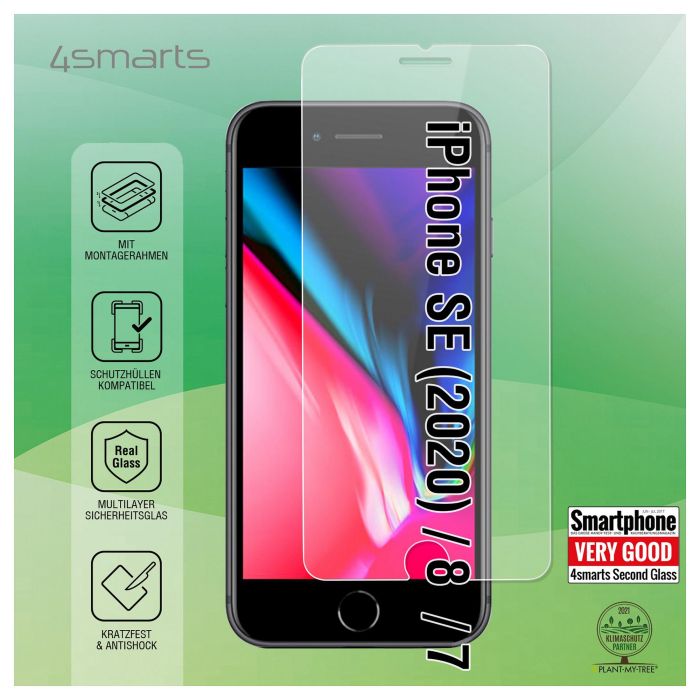 4smarts Protector de Pantalla X-Pro Clear para iPhone 7/8/SE 20/ SE 22 de Vidrio Templado 1