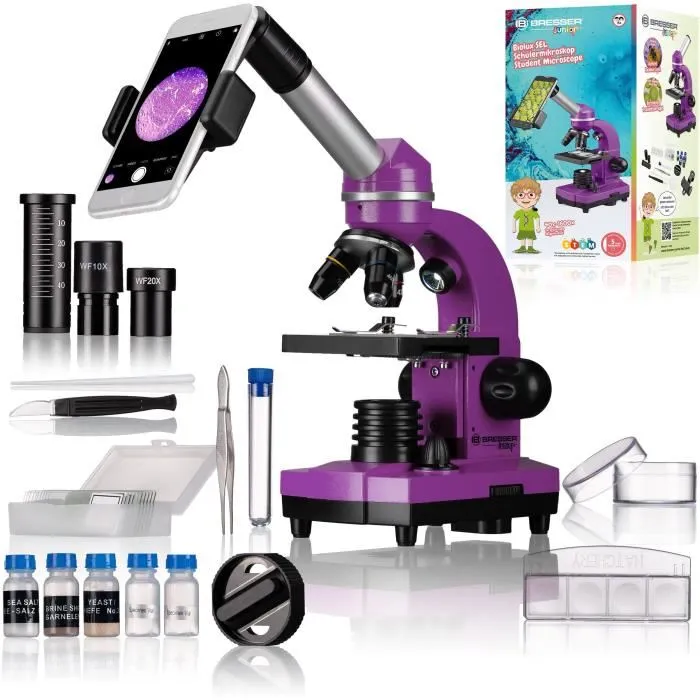 Bresser Microscopio SEL 40x-1600x Kit Experimentos Junior para Estudiantes, Violeta BRE4007922053547 0 Bresser Microscopio SEL 40x-1600x Kit Experimentos Junior para Estudiantes, Violeta BRE4007922053547 0