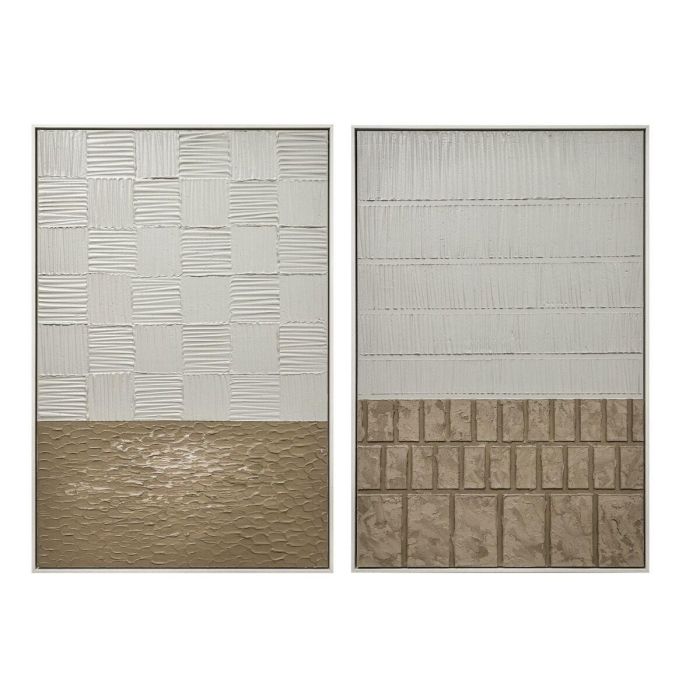 DKD Home Decor Cuadro Scandi Moderno de Lienzo y Yeso - Beige y Marrón (2 Unidades) 123 x 83 x 4.5 cm
