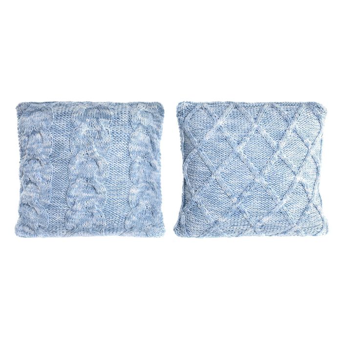 DKD Home Decor Cojín Decorativo Alpino Azul Celeste 45x45 cm de Poliéster 430g, Pack de 4 Unidades para Sofá o Cama