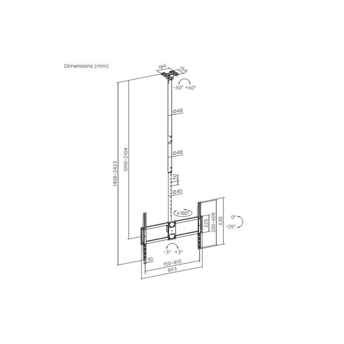 Soporte de Techo Inclinable/ Giratorio/ Nivelable/ Extensible Aisens CT100TSLE-393 para TV de 50-100"/ hasta 80kg 4