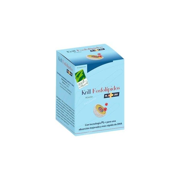 Cien por Cien Natural Krill Fosfolípidos PL+DHA 30 Perlas Suplemento Omega-3 Alta Biodisponibilidad Sin Gluten Lactosa