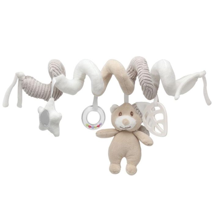 KioKids Peluche Espiral Osito Beige con Sonajero y Mordedor Hoja para Cuna y Silleta Bebé +0 Meses Colección Dolci Amici 2