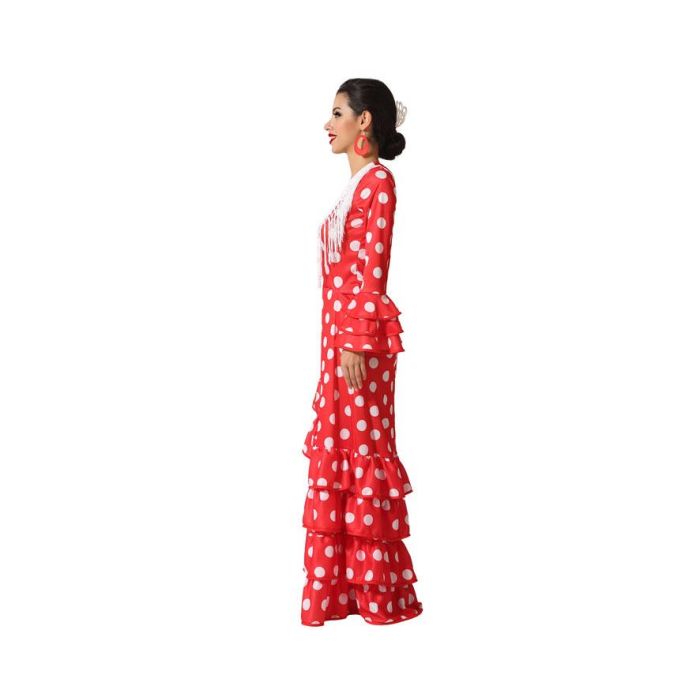 Disfraz Flamenca Sevillana Rojo para Mujer Adulto, Vestido con Flecos y Cola en Cascada, Talla XS-S 1
