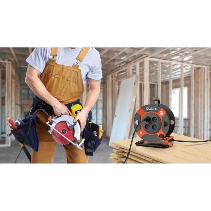Quarx QUA4004282466321 Enrollador de Cable Bricolaje 40 m H07RN-F 3G2,5 mm² Tambor Metálico 3