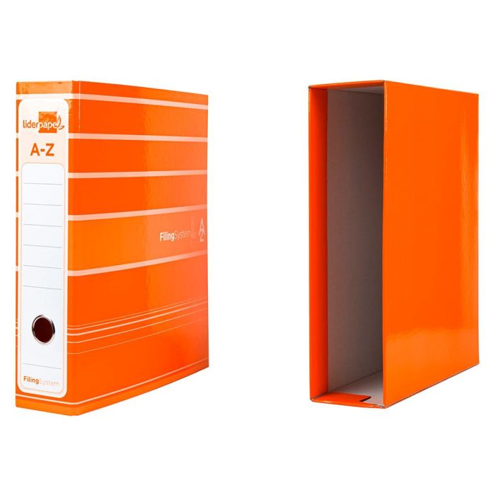 Archivador De Palanca Liderpap El A4 Filing System Forrado Sin Rado Lomo 80 mm Naranja Con Caja Y Compresor Metalico 2