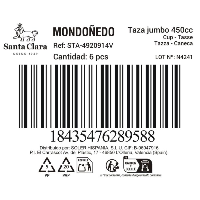 Inde Taza Jumbo 450 cc Mondoñedo Verde - 11.7x7.7 cm (6 Unidades)