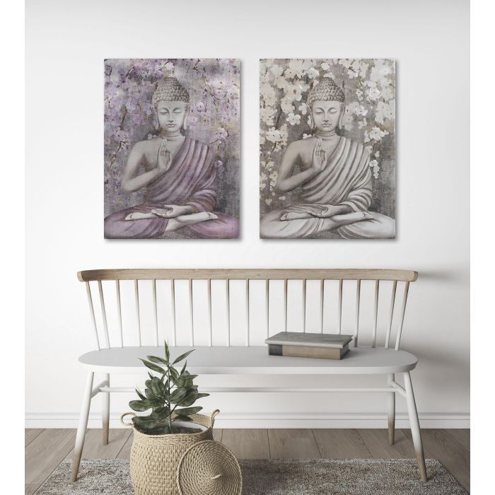 DKD Home Decor Cuadro Oriental Buda Dorado Granate Lienzo Pino 2.7 x 80 x 60 cm (2 Unidades) 9