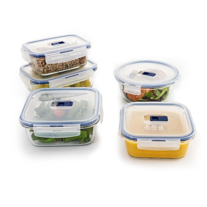 Set 5 Herméticos Vidrio con Tapa Pure Box Active Luminarc 76 cL - 82 cL - 92 cL - 2*122 cL 1