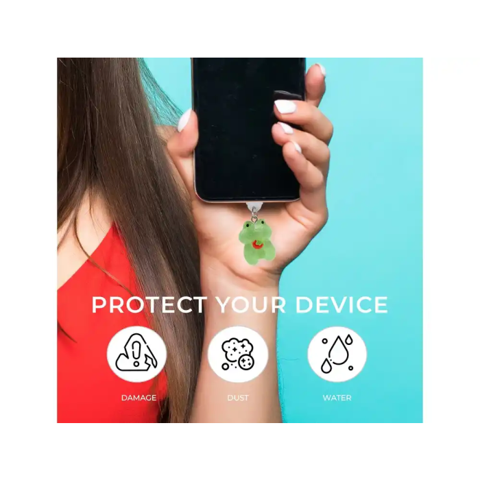 Wondee Mobile Charm Funny Frog Fresa Relámpago - Protector Decorativo para Puertos Type-C/Lightning, 25x10x20 mm