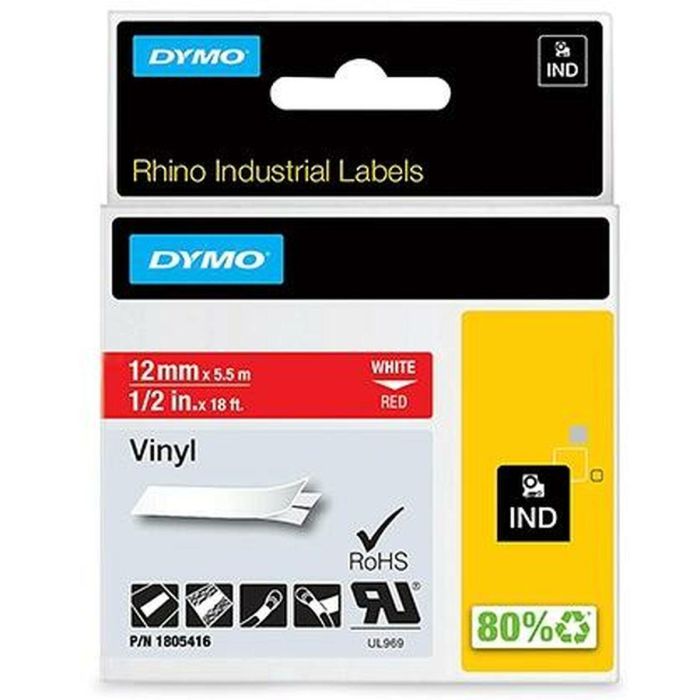 Cinta Laminada para Rotuladoras Rhino Dymo ID1-12 12 x 5,5 mm Rojo Blanco Vinilo Autoadhesivas (5 Unidades) 1 Cinta Laminada para Rotuladoras Rhino Dymo ID1-12 12 x 5,5 mm Rojo Blanco Vinilo Autoadhesivas (5 Unidades) 1