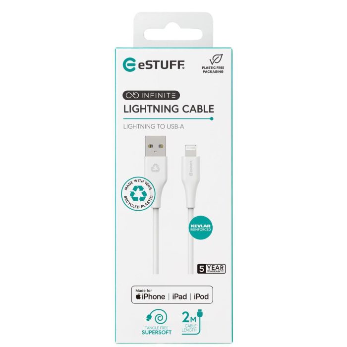 eSTUFF Cable Lightning Super Suave INFINITE 2m MFI - 100% Plástico Reciclado Libre de PVC 3