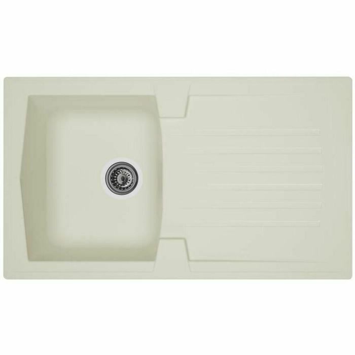 STRADOUR Fregadero de cocina empotrado 1 bandeja + 1 escurridor Arena - Resina - 86 x 50 cm - Blanco STRADOUR Fregadero de cocina empotrado 1 bandeja + 1 escurridor Arena - Resina - 86 x 50 cm - Blanco
