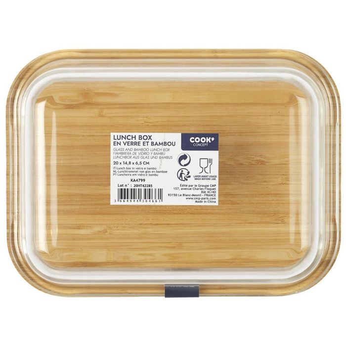 Cook Concept Fiambrera 1,4 L de Vidrio con Tapa de Bambú 20x15x6,5 cm 1 Cook Concept Fiambrera 1,4 L de Vidrio con Tapa de Bambú 20x15x6,5 cm 1