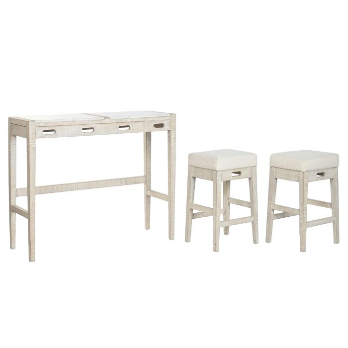 DKD Home Decor Barra de Cocina Moderna de Mármol y Madera de Mango, Set 3 Piezas con Taburetes, Blanco Natural 112x40x96 cm 2 DKD Home Decor Barra de Cocina Moderna de Mármol y Madera de Mango, Set 3 Piezas con Taburetes, Blanco Natural 112x40x96 cm 2