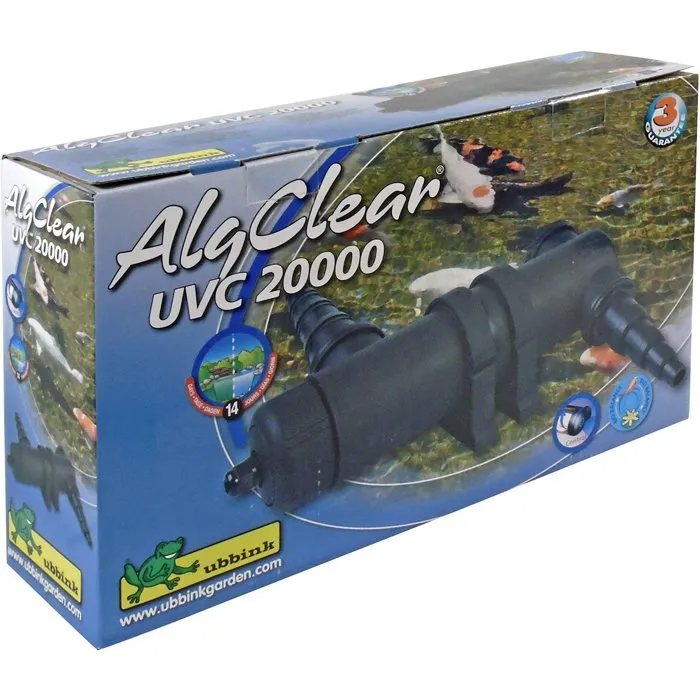 Ubbink AlgClear 20000 Esterilizador UVC para estanques de hasta 10 m3 con potencia de 18W y conexiones de 1 1/2"