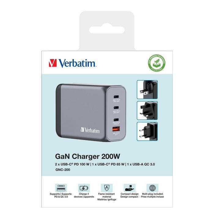 Verbatim Gnc-200 Cargador de Pared 200W con USB-A 3.0 y 3xUSB-C 3.0 6 Verbatim Gnc-200 Cargador de Pared 200W con USB-A 3.0 y 3xUSB-C 3.0 6