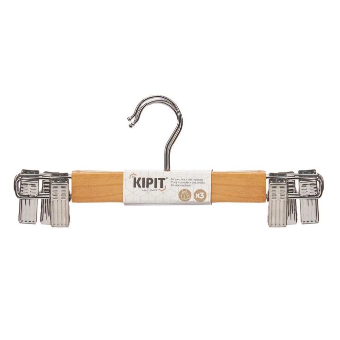 Kipit Set 3 Perchas Falda Madera C Pinza Marron Plata 28.5x11.5x6 cm (Set de 24) 2