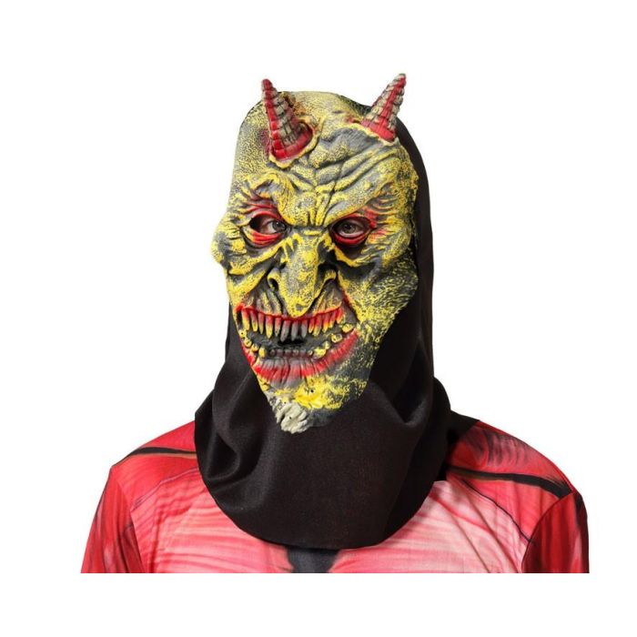 Máscara Demonio Amarilla Con Cuernos Y Capucha Negra Para Halloween Y Fiestas de Terror