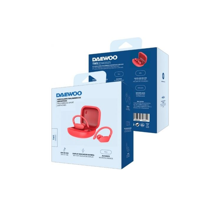 Daewoo Auriculares Deportivos Bluetooth DW2025 con Estuche de Carga, Autonomía hasta 20h, Rojos 3