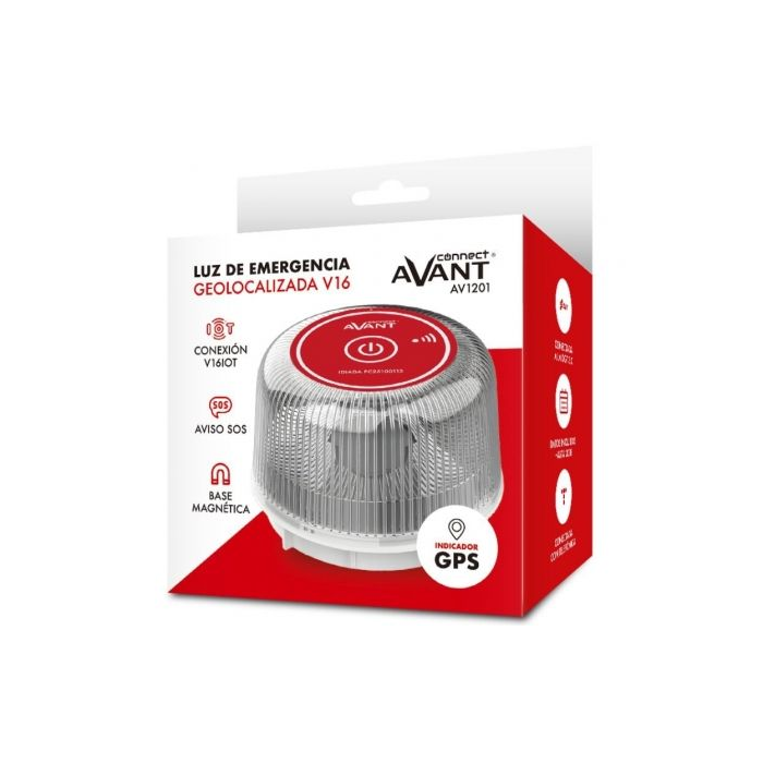 Avant AV1201 Baliza V16 Connected Homologada DGT Geolocalizable Base Imantada Luz Emergencia Coche Funciona a Pilas