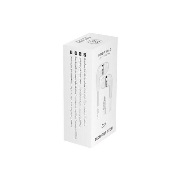 Tech One Tech Auriculares con micrófono, cable 1.2 m, frecuencia 20-20000 Hz, blanco 1