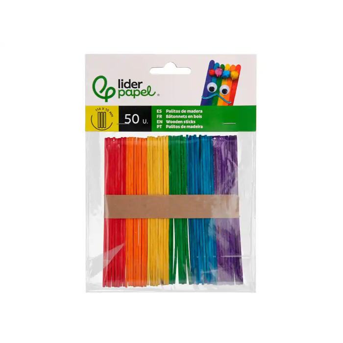 Liderpapel Palitos de Madera para Manualidades Colores Surtidos 11,4x1 cm Bolsa 50 Unidades 1