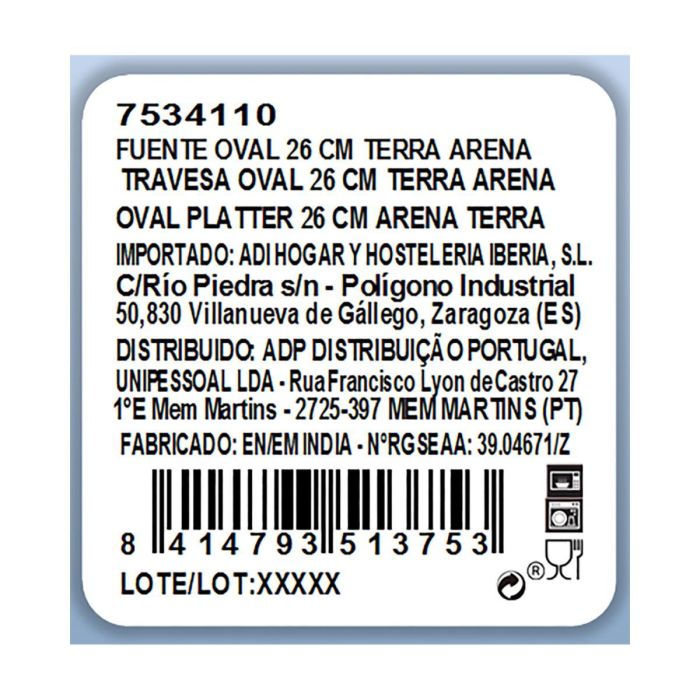 Fuente Oval Porcelana Terra Ariane 26 cm (12 Unidades)