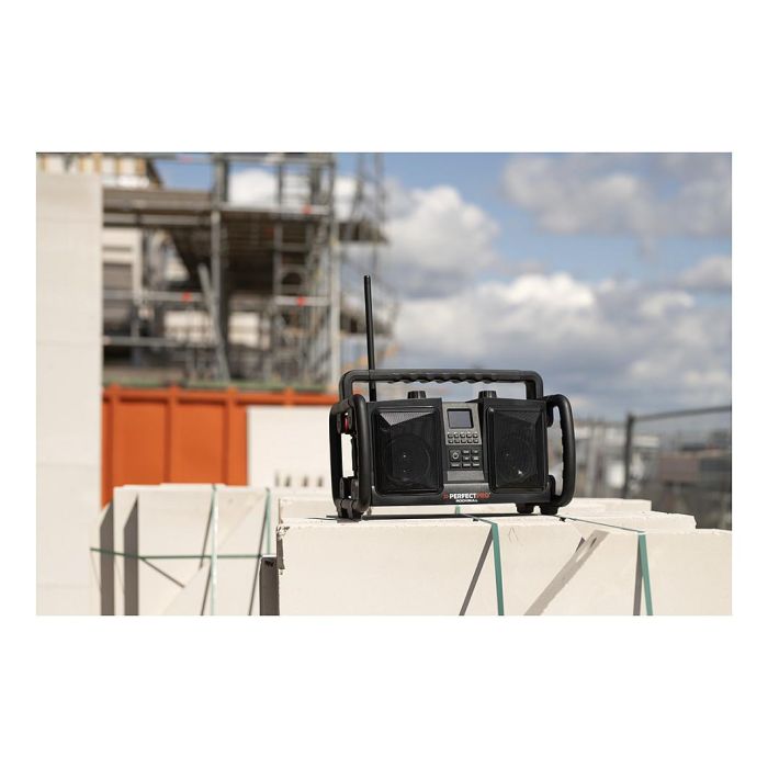 PerfectPro ROCKBULL Radio Portátil 50W, DAB+/FM, Bluetooth, Resistente IP65 a Polvo/Agua/Golpes, Batería 12000mAh 16h, Negro