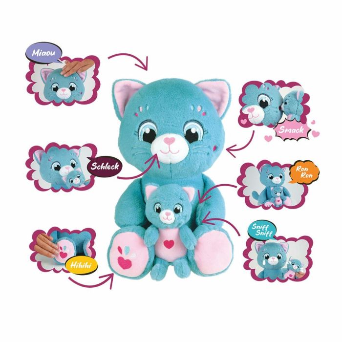 Jemini Peluche Suave Mamá Gata Interactiva con Cría TOONIES JEM3298060244985 +/- 26 cm 6 Funciones 10