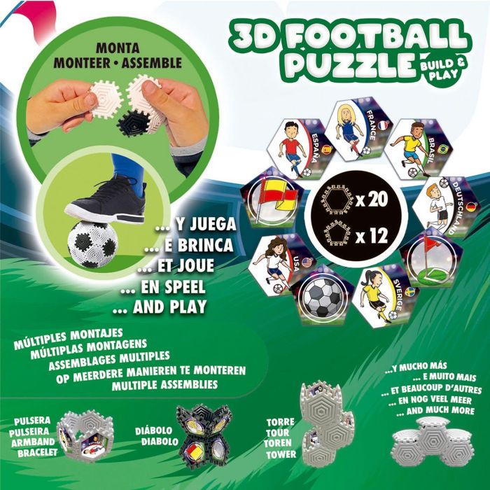 Educa Puzzle 3D Balón de Fútbol 19210 - Monta el balón de múltiples maneras, 32 piezas de plástico 3