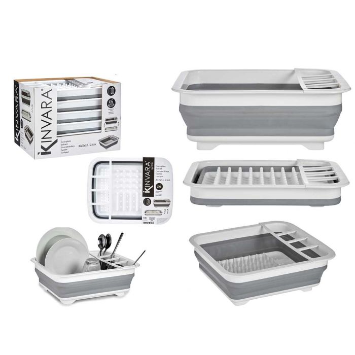 Escurreplatos Silicona Plegable Blanco Y Gris Kinvara 38X5CM (12 Unidades) Escurreplatos Silicona Plegable Blanco Y Gris Kinvara 38X5CM (12 Unidades)