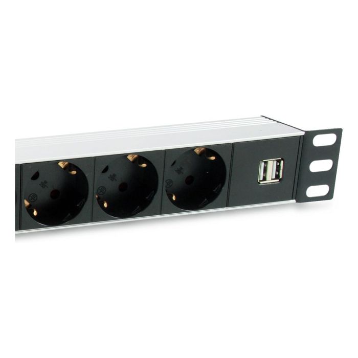 EQUIP 333315 Regleta de Enchufes 1U Horizontal 7 Tomas Schuko 1.8m Cable Negro Plata