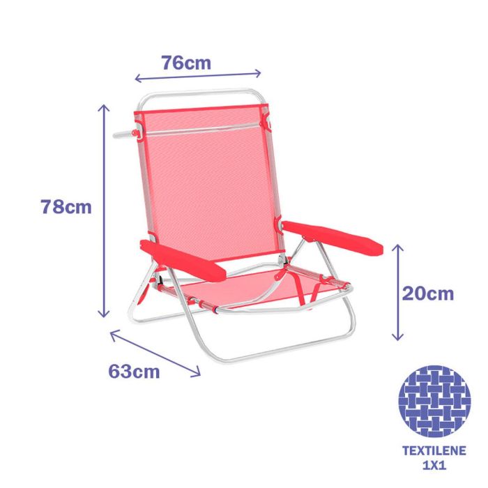 Marbueno Silla Plegable 5 Posiciones Aluminio Coral Playa y Piscina 63X76X78 cm 10358 1