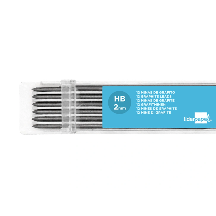 Liderpapel Minas Grafito 2 mm Estuche de 12 Minas Longitud 120 mm HB 2