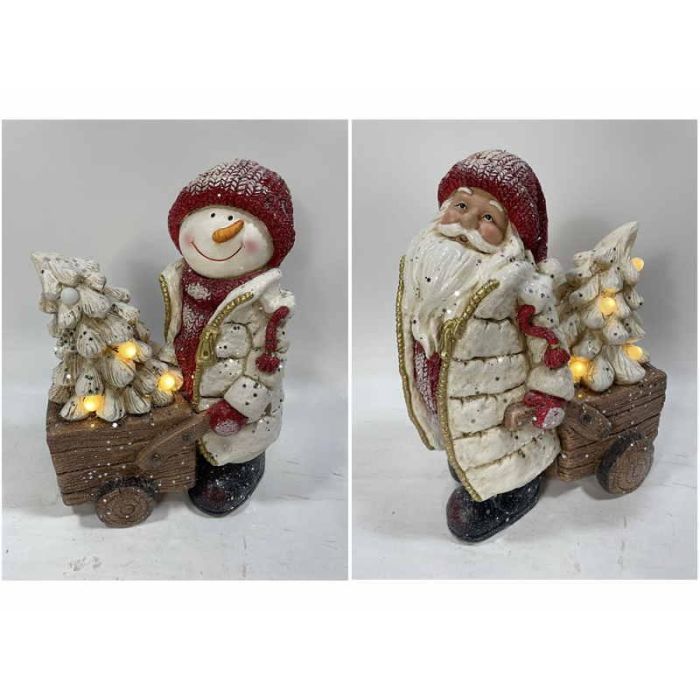 DKD Home Decor Figura Navidad Tradicional Magnesia LED Pilas AA (x3) Rojo Blanco Marrón 23x42x35 cm Pack de 2 Unidades