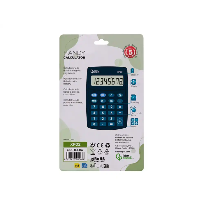 Liderpapel xf02 Calculadora de Bolsillo 8 Dígitos, Pila, Azul, 99x64x9 mm 4
