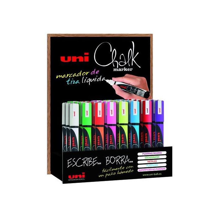 Uni-Ball Marcador De Tiza Líquida Chalk Pwe-5M-3D Colores Surtidos Expositor 36 Ud