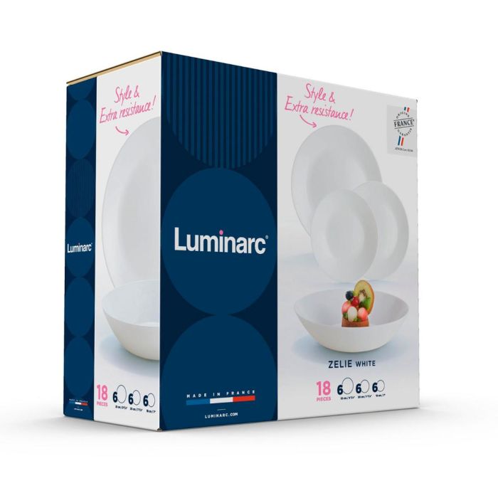Luminarc Zelie Vajilla Opal 18 Piezas para 6 Personas Vidrio Templado Blanco Extra Resistente Apto Microondas Lavavajillas 5