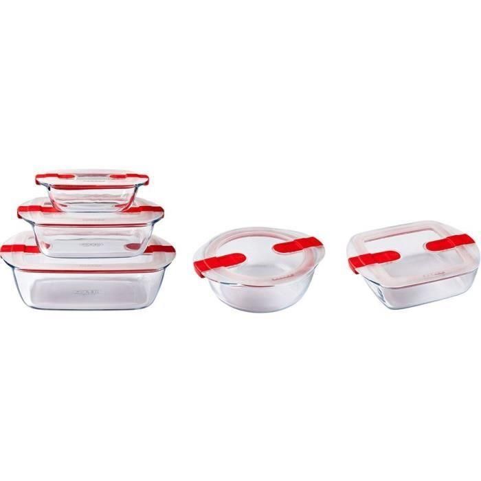 Pyrex AAAAY00560 Set de 5 Recipientes para Almacenar Cook & Heat Vidrio Tapa con Válvulas de Vapor Especial Microondas