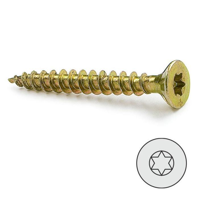 Ucafix Tornillo Rosca Madera Cabeza Plana Torx Bicromatado Largo 45mm Diámetro 5mm (Set de 250)