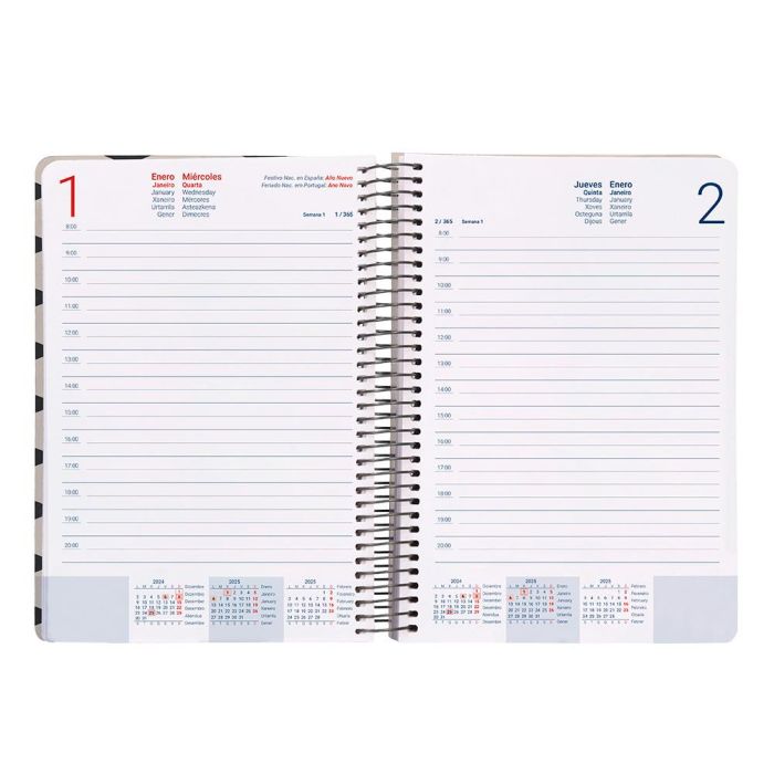 Agenda Espiral Liderpapel Classic A5 2025 Dia Pagina Color Blanco Y Negro Papel 70 gr 5