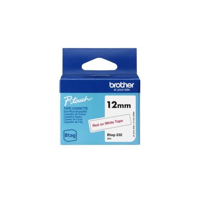 Brother Cinta Etiquetadora Btag Rojo sobre Blanco 12mm x 4m compatible con Brother P-touch Ptn10 Ptn20 Ptn25Bt
