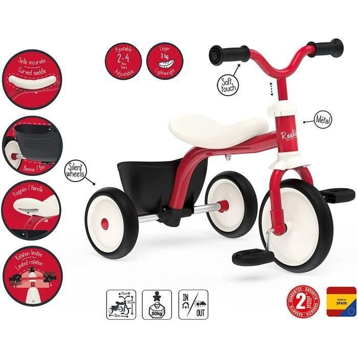 Smoby Triciclo Retro con Estructura de Metal y Puños Blandos, para Niños +2 Años, Fabricado en España 1