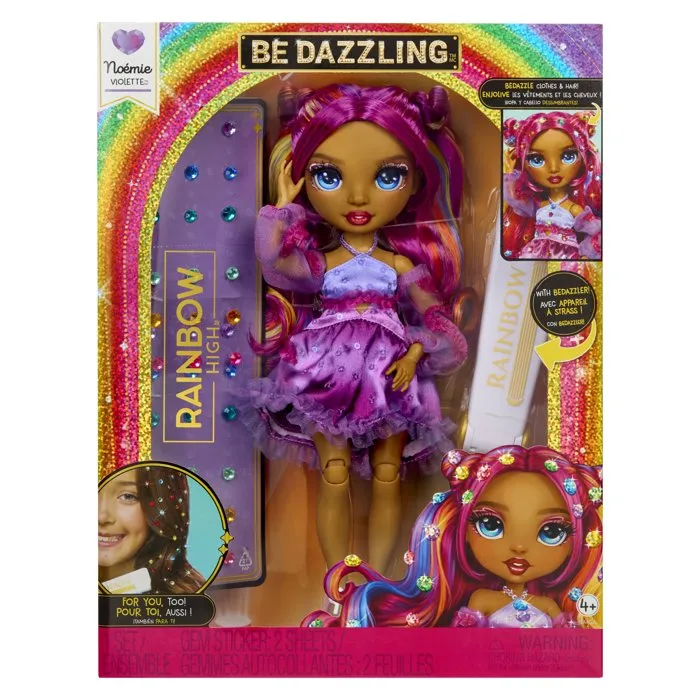 Rainbow High Muñeca de moda Be Dazzling Noemie Violette 28 cm con piedras preciosas brillantes y accesorios