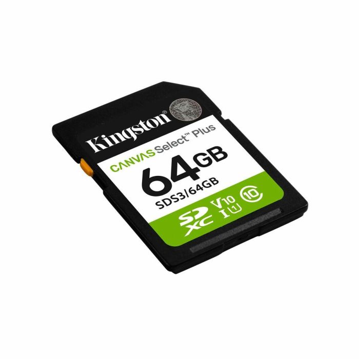 Kingston SDS3/64GB Tarjeta de Memoria Canvas Select Plus 64GB SDXC Clase 10 UHS-I U1 V10 100MB/s Lectura para Cámara Full HD 10