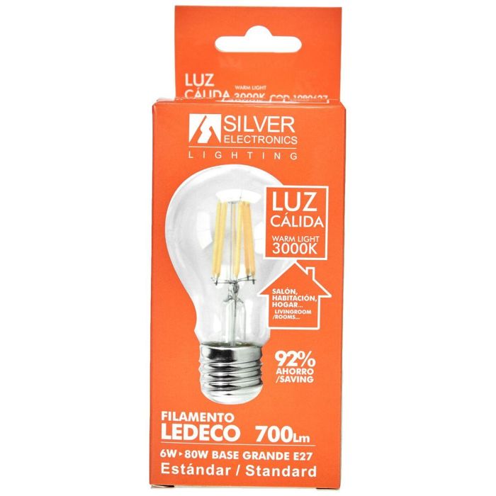 Bombilla LED Esférica Silver Electronics 1980627 E27 6W 3000K A++ (Luz Cálida) 2