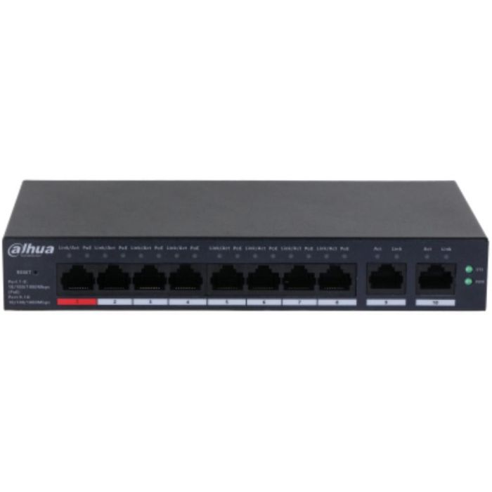 Dahua Technology DH-CS4010-8GT-110 Switch Gestionado L2, 10 Puertos Gigabit Ethernet (10/100/1000), 8 Puertos PoE, Negro